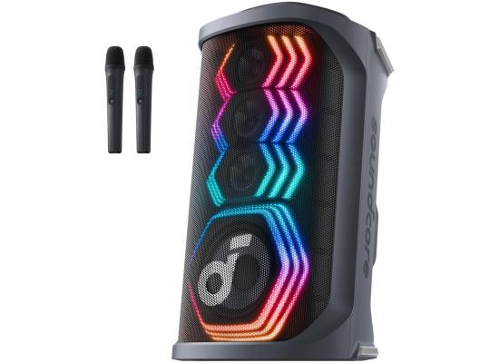 Anker soundcore Rave 3S AI Party Speaker with 2 Wireless Microphones, 200W Sound, AI Vocal Removal, Reverb, Light Show, 12H Playtime, Portable Bluetooth PA System for Home, Party, or Backyard - Black